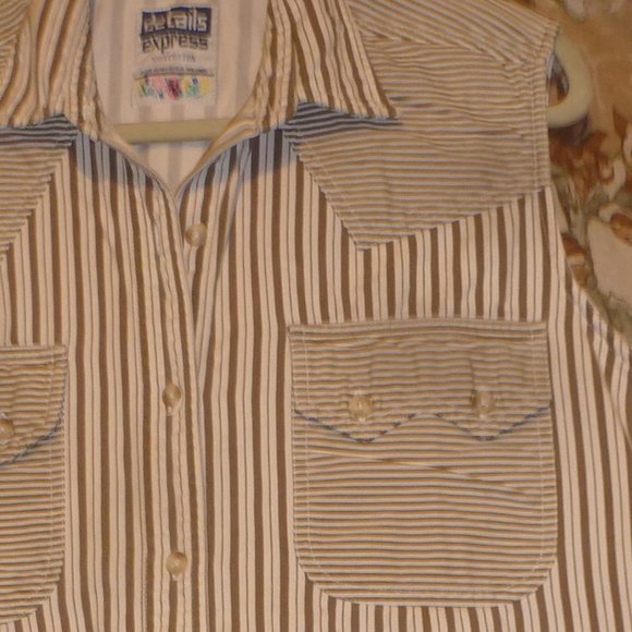 Details Express Button Up Vest w/ Pockets Multi-Striped  Sleeveless Cotton Sz18 - Picture 3 of 7